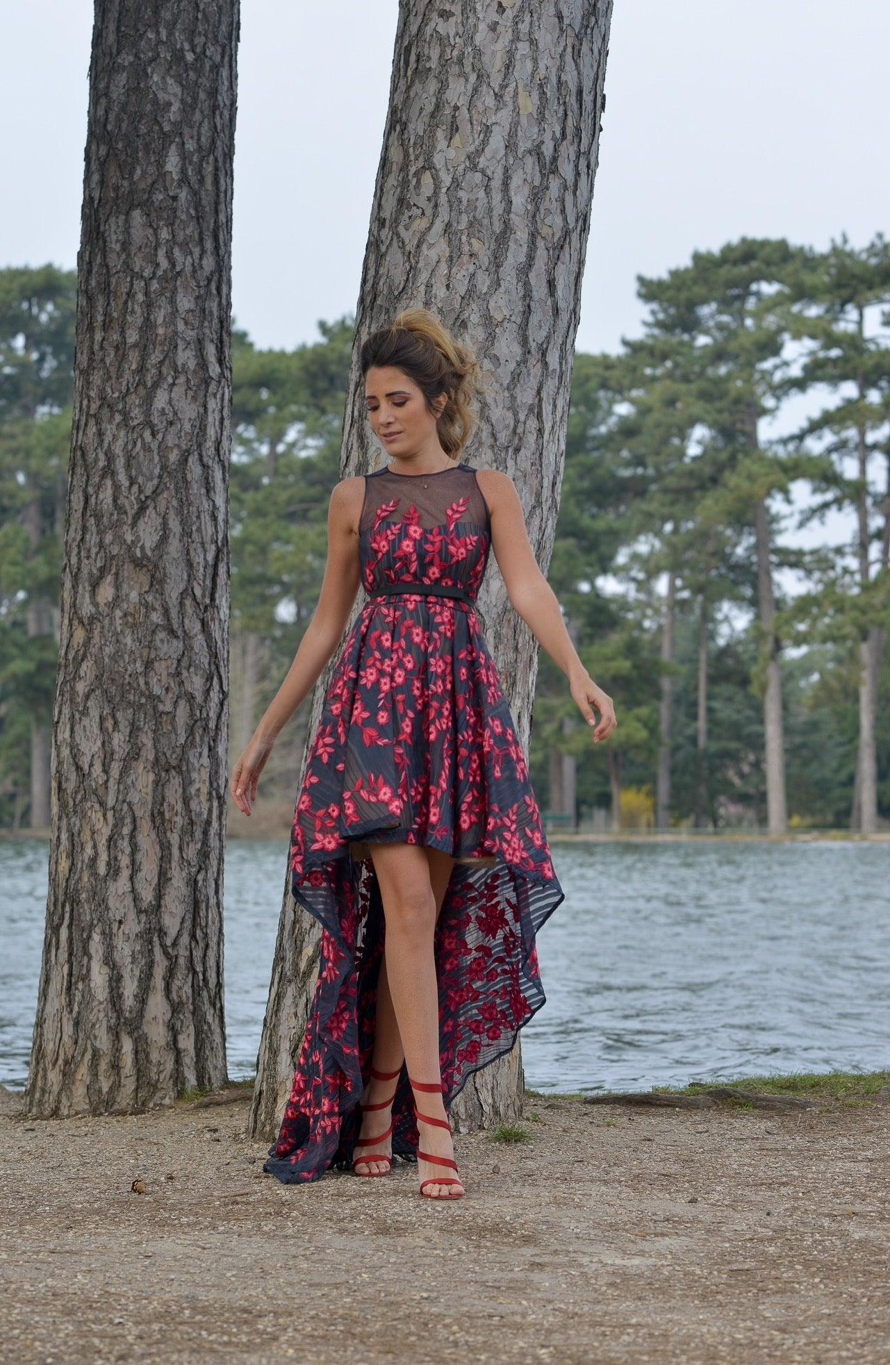 Robe Philosophy Imprimé Floral Noir Et Rouge - Taille XS, Manches Longues - Occasion Très Bon état