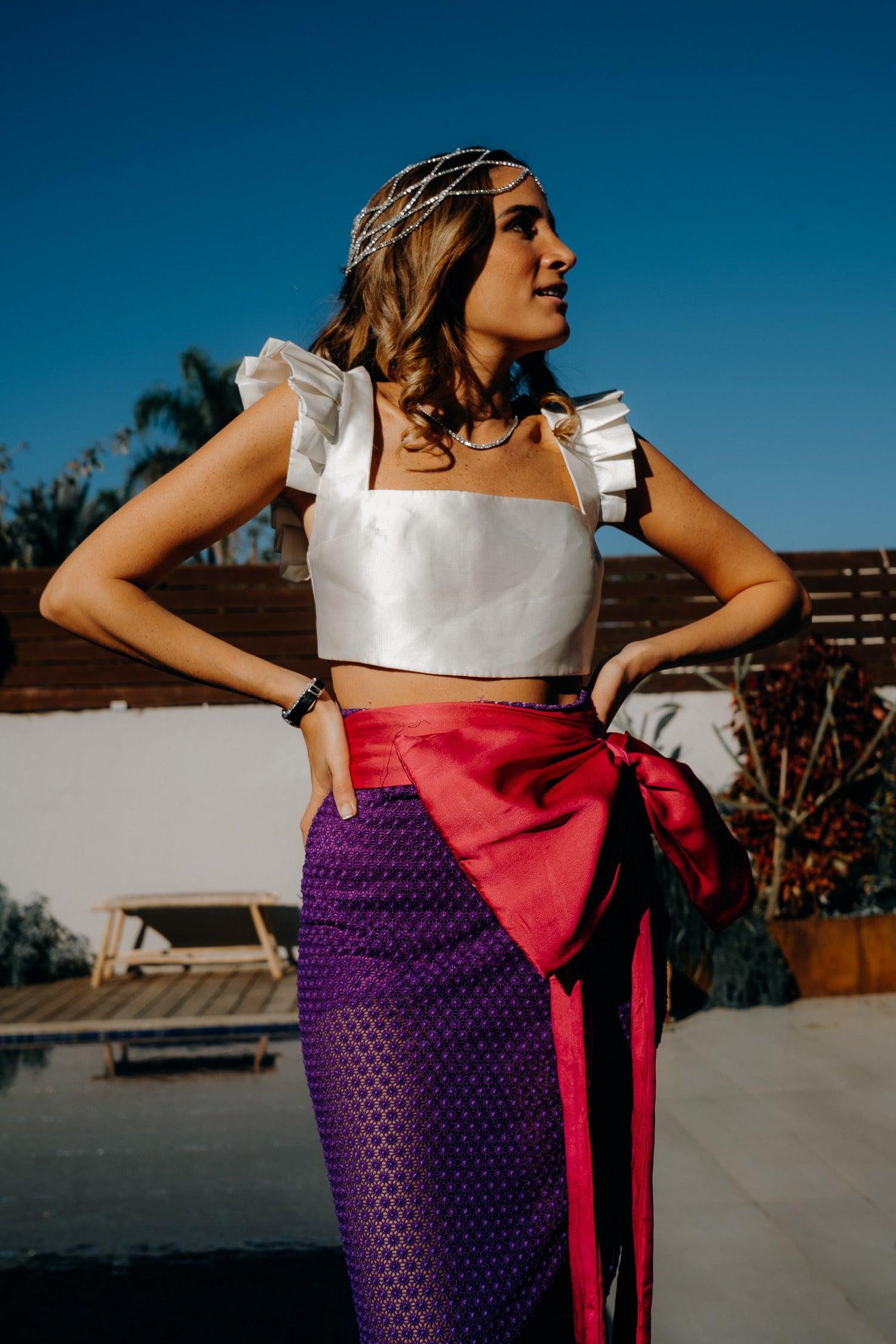 Jupe En Soie S.Oliver Marron Violet à Motifs - Taille 36 - État Impeccable