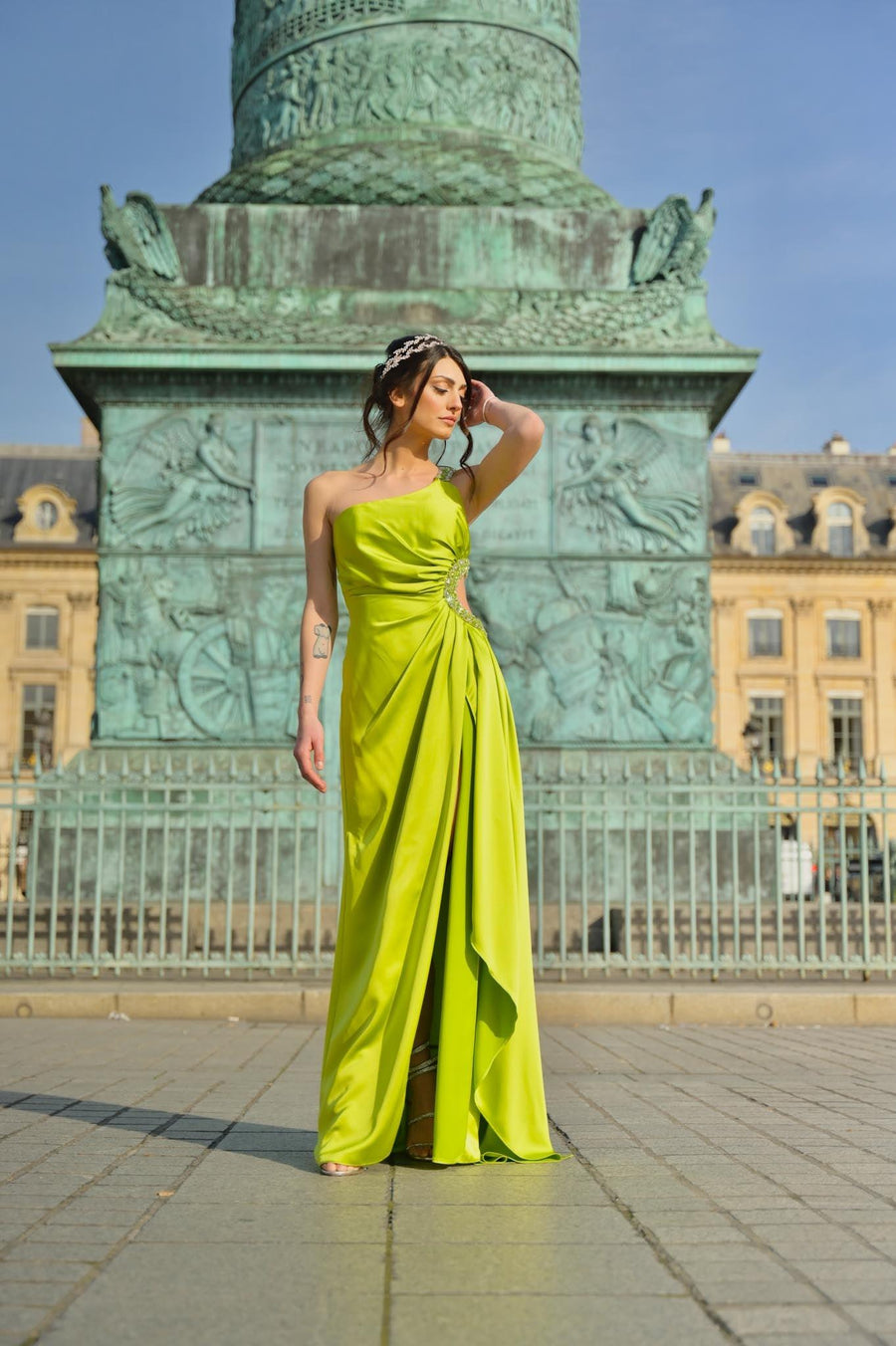 Robe Caroline vert anis - Maison Lou