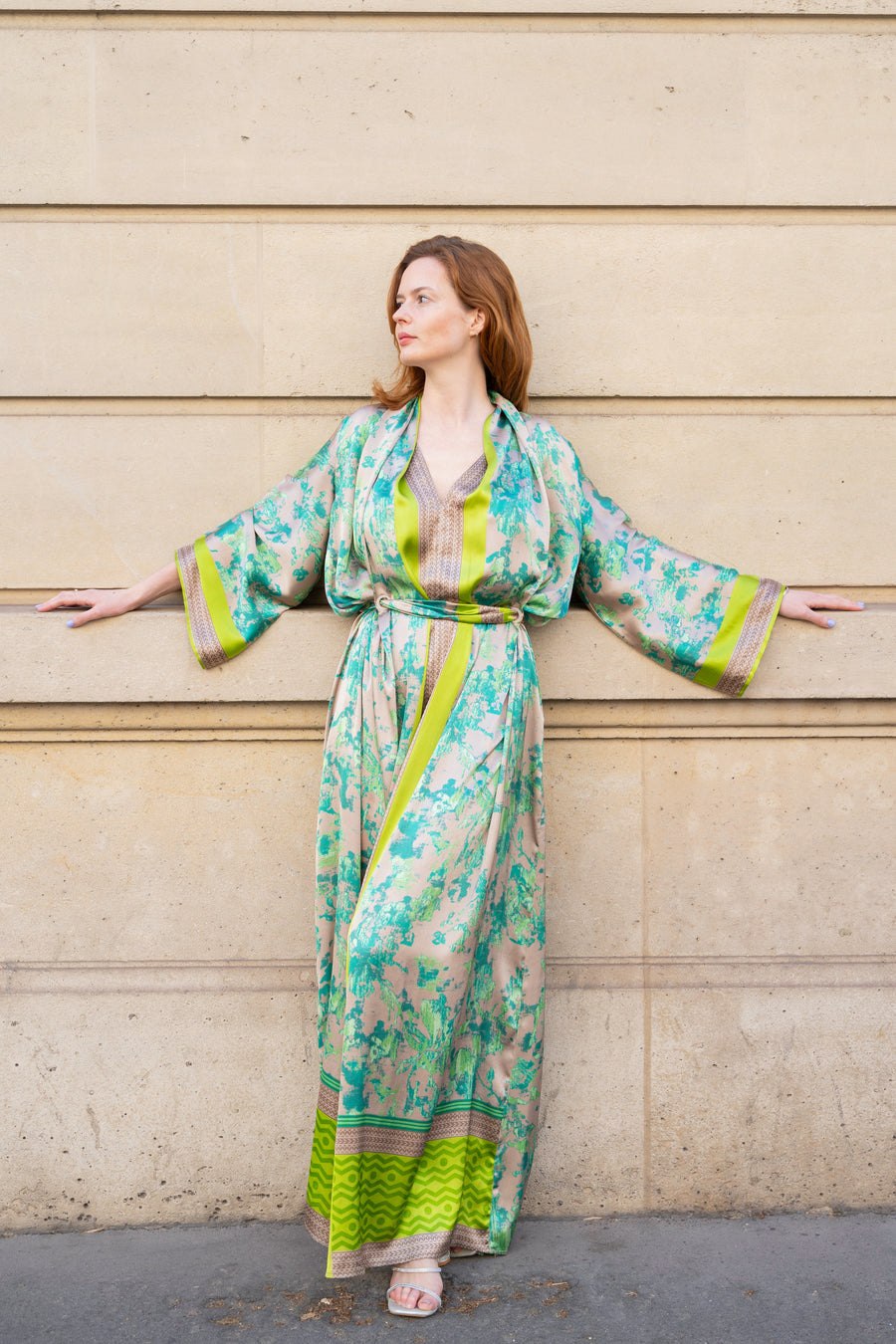 Robe Kimono en soie verte