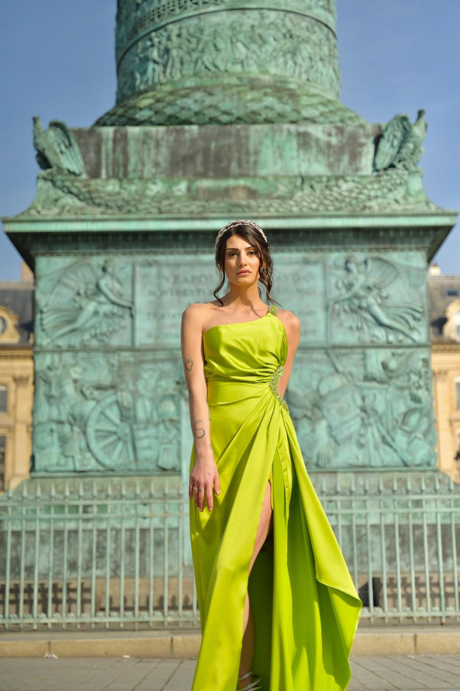 Robe Caroline vert anis - Maison Lou