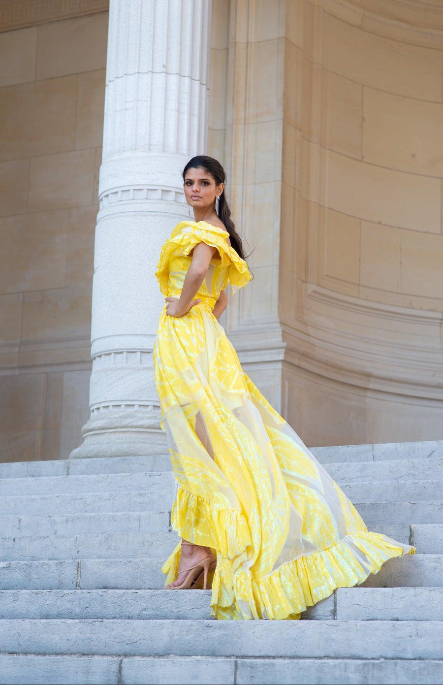 Robe longue du soir Ortiz jaune - Maison Lou