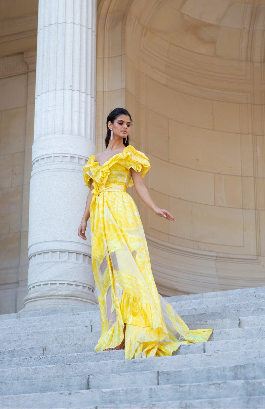 Robe longue du soir Ortiz jaune - Maison Lou