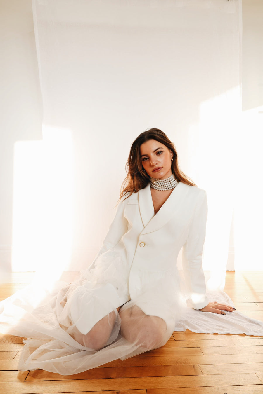 Robe smocking  tulle blanc