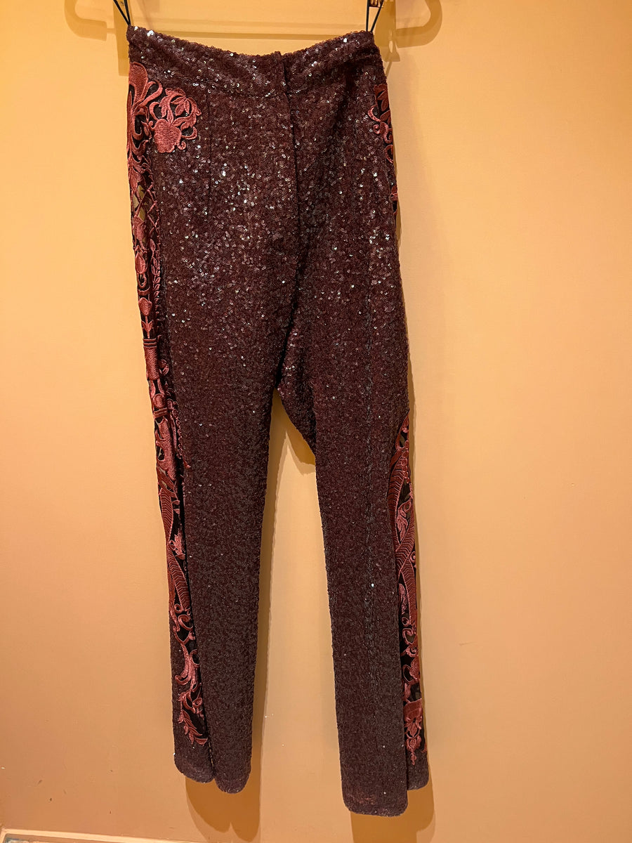 Vente Pantalon droit à sequins bordeaux