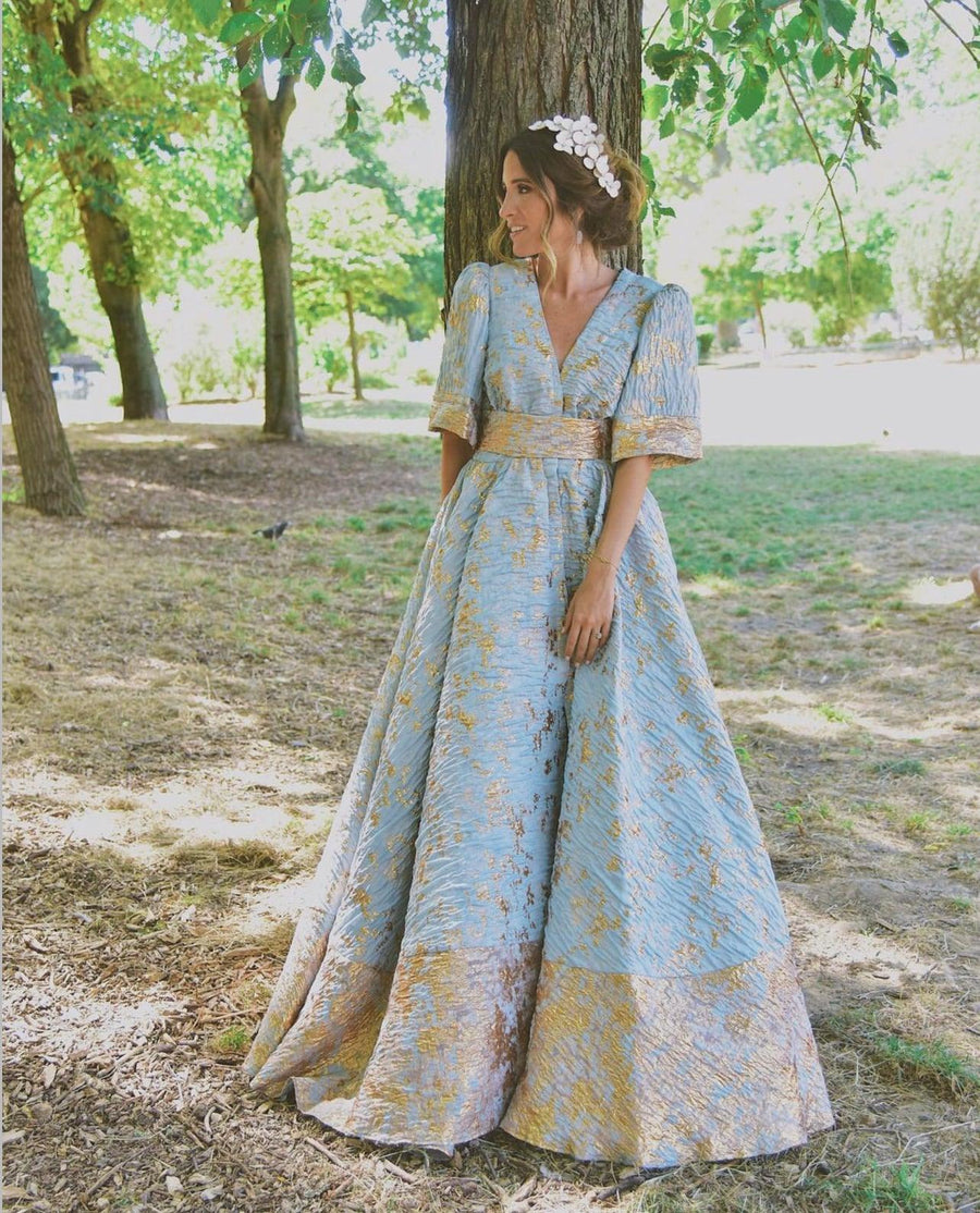 Robe longue jacquard bleu ciel - Maison Lou