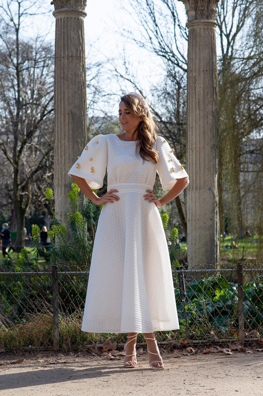 Robe midi en nid d'abeille blanche - Maison Lou