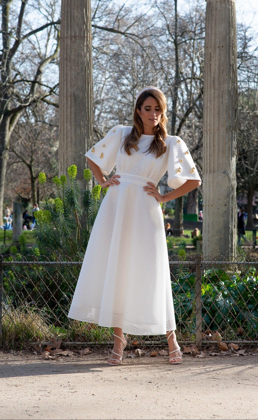 Robe midi en nid d'abeille blanche - Maison Lou