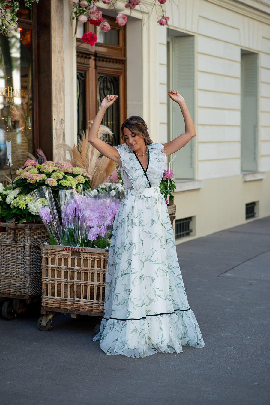 Robe Longue Verte Fleurs Blanches Robe Longue Fleurie Verte