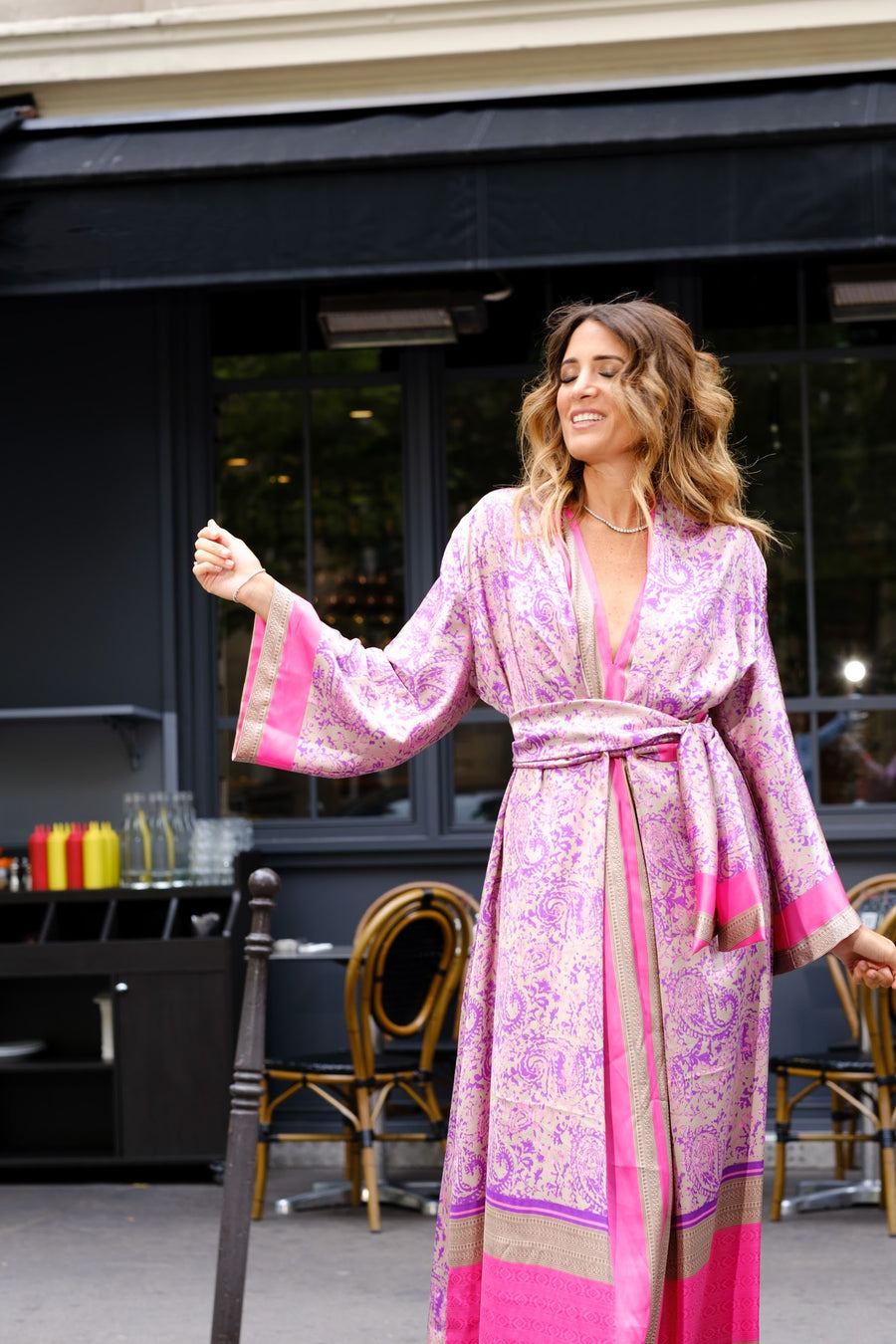 Robe Kimono en soie violet - Maison Lou