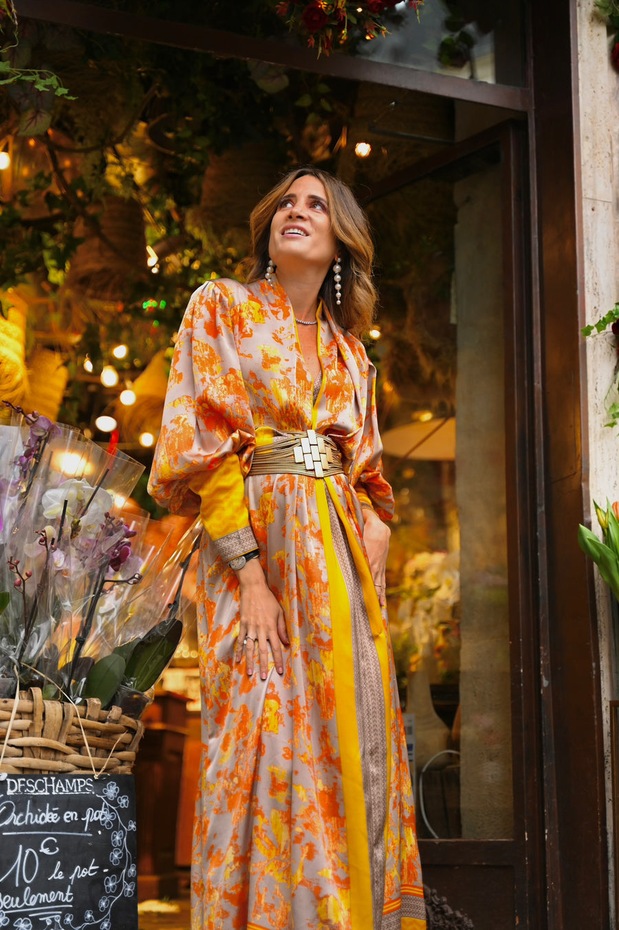 Robe kimono en soie orange Femme enceinte – Maison Lou