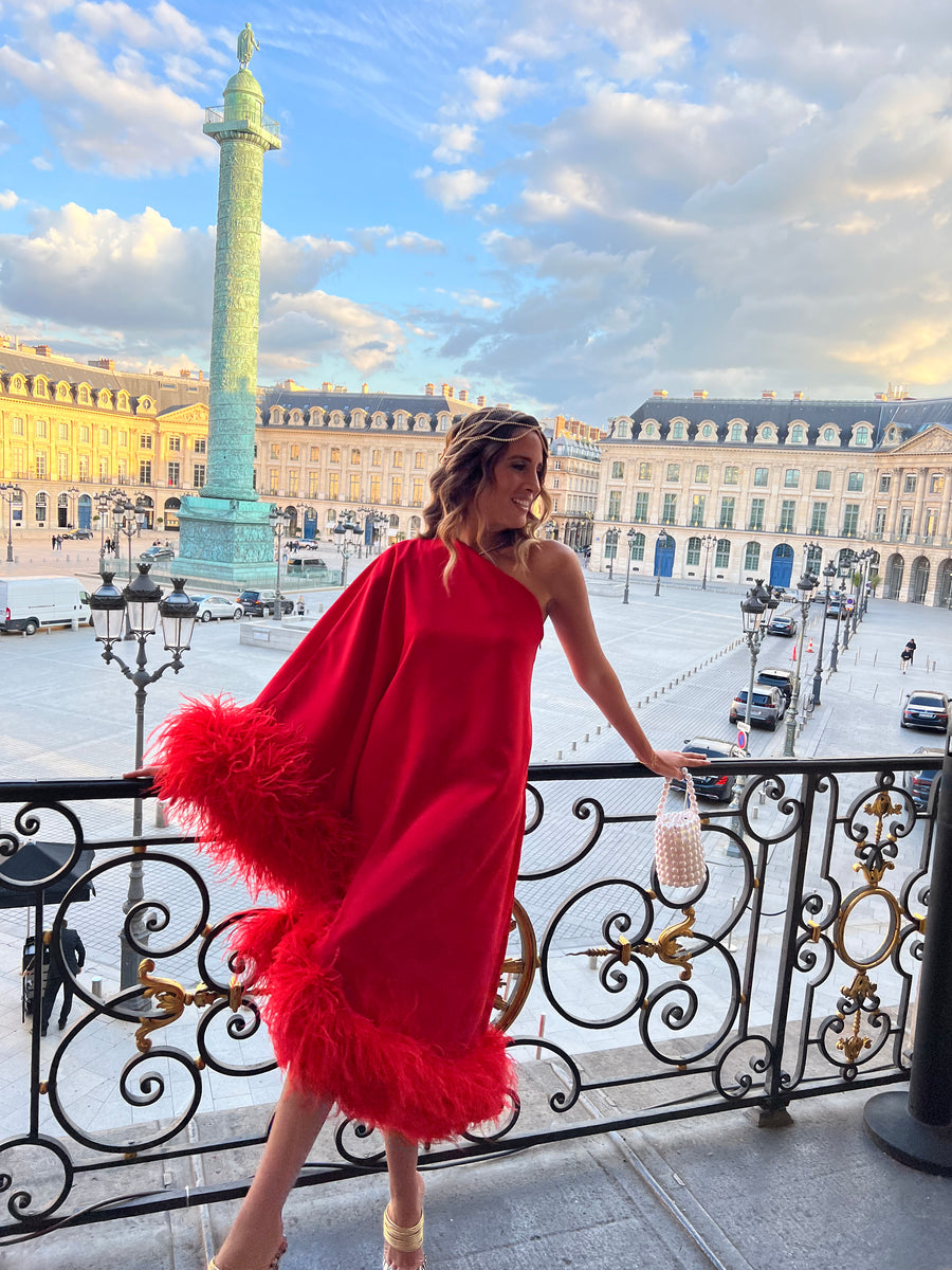 Robe rouge à plumes - Maison Lou