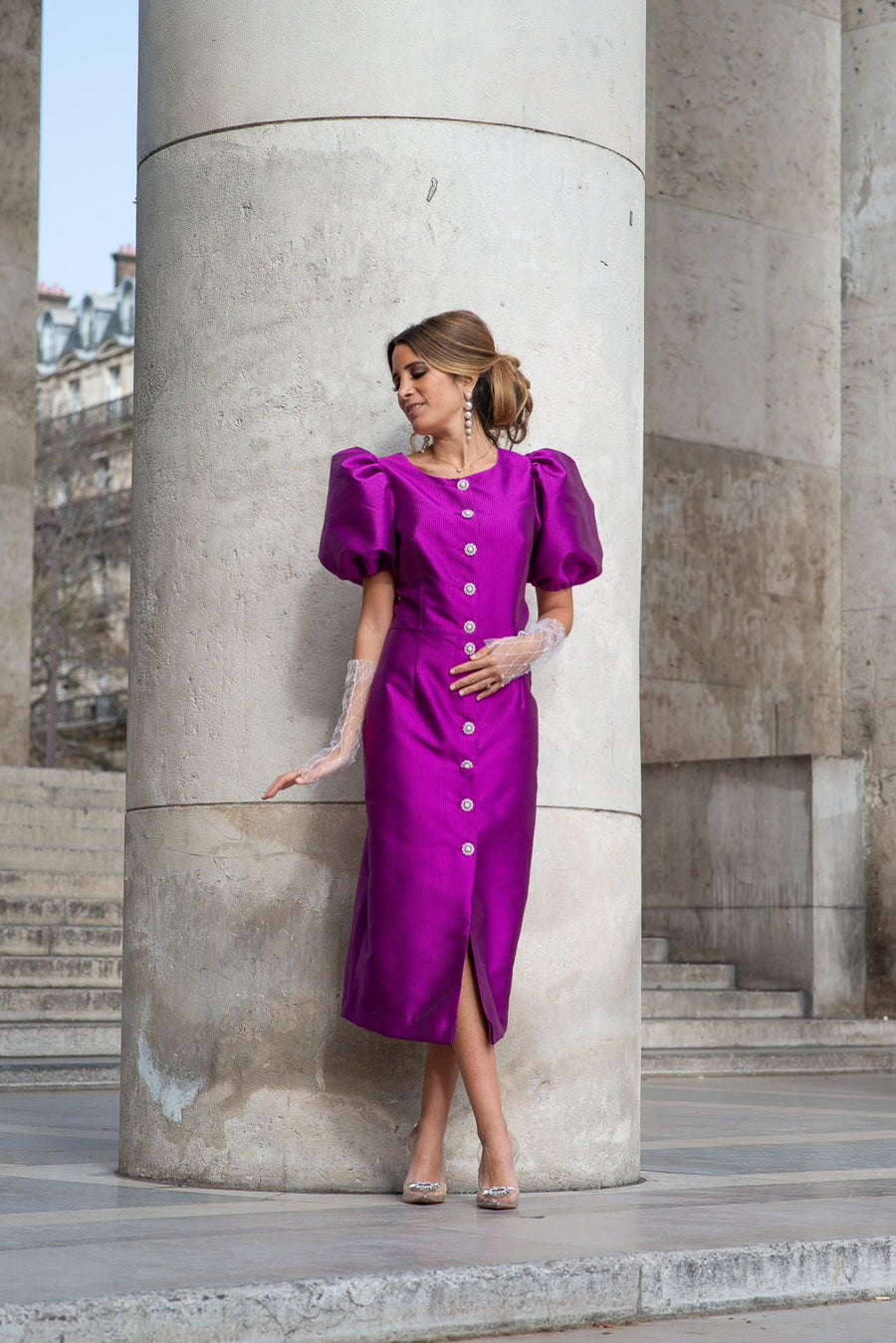 Robe Blanche Manche Bouffante Robe Moulante Texturée Blanche