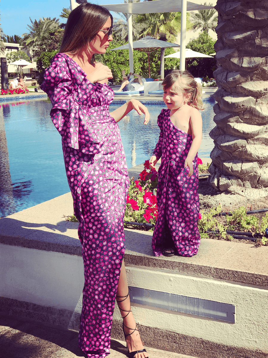 Robe asymetrique violette a fleurs Maison Lou