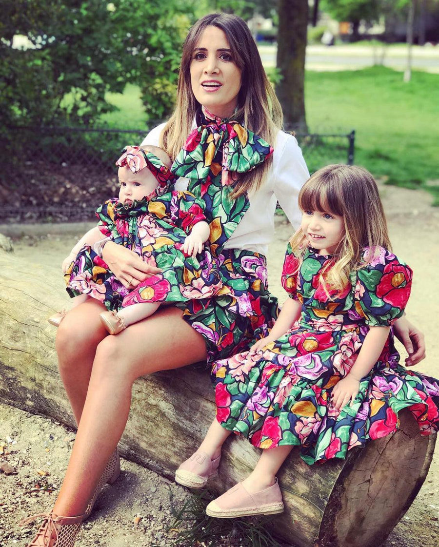 Jupe et robe trapèze imprimées fleurs - Modèles Mère & Fille - Maison Lou